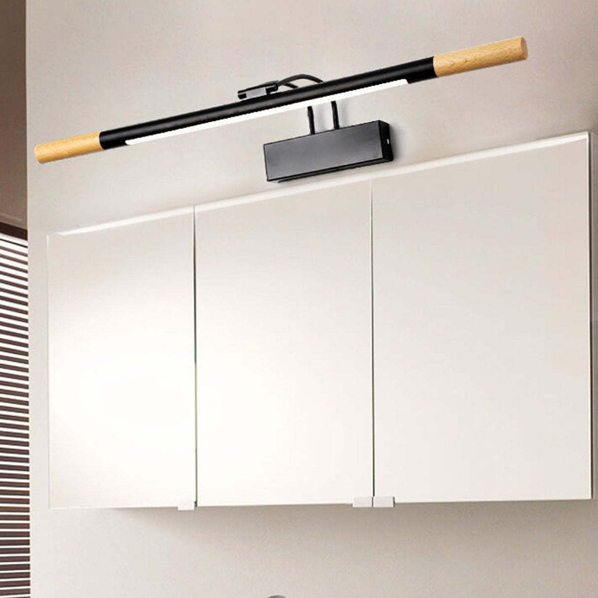 Nordic Solid Wood Vanity Light with Curved Arm — Long LED Wall Sconce