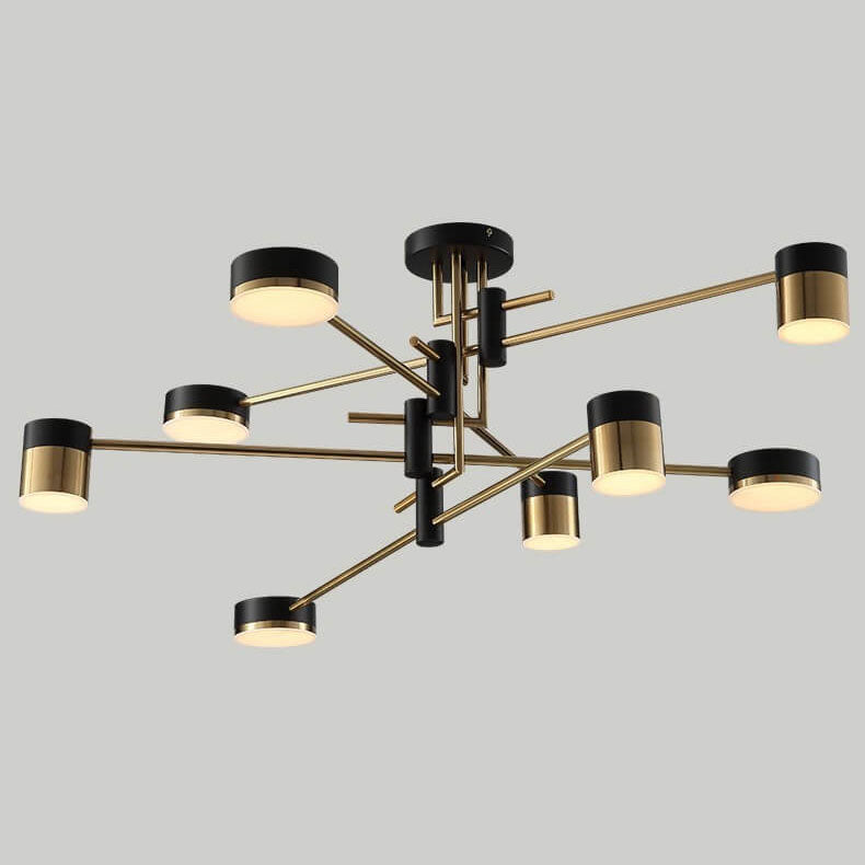 Sleek Modern Minimalist Black & Gold 4-8 Light Semi-Flush Mount Ceiling Light
