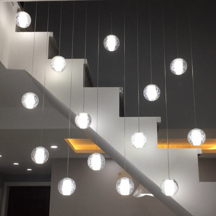 Luxurious Crystal Orb Staircase Chandelier with LED Ball Shade - Modern Loft Lighting