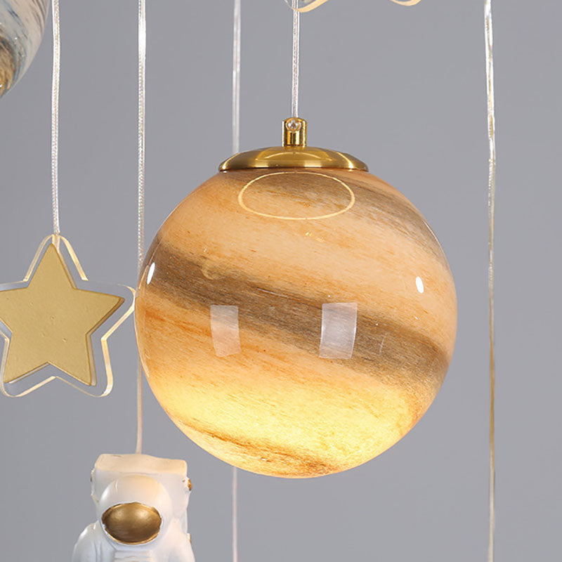 Modern Scandinavian Space Planet LED Kids Flush Mount Ceiling Light with Round Acrylic Glass Shade – Ideal for Bedroom