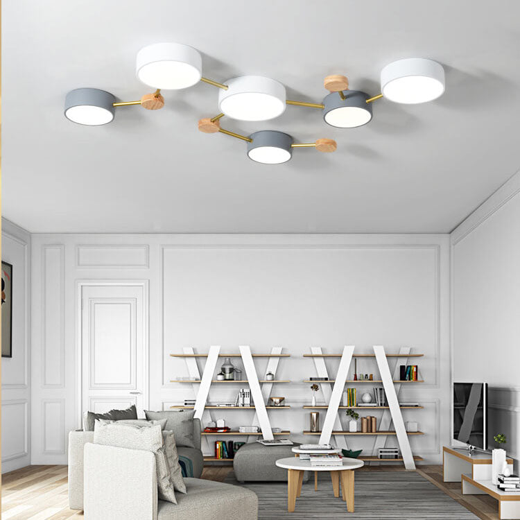 Scandinavian Minimalist Solid Wood & Iron LED Flush-Mount Light