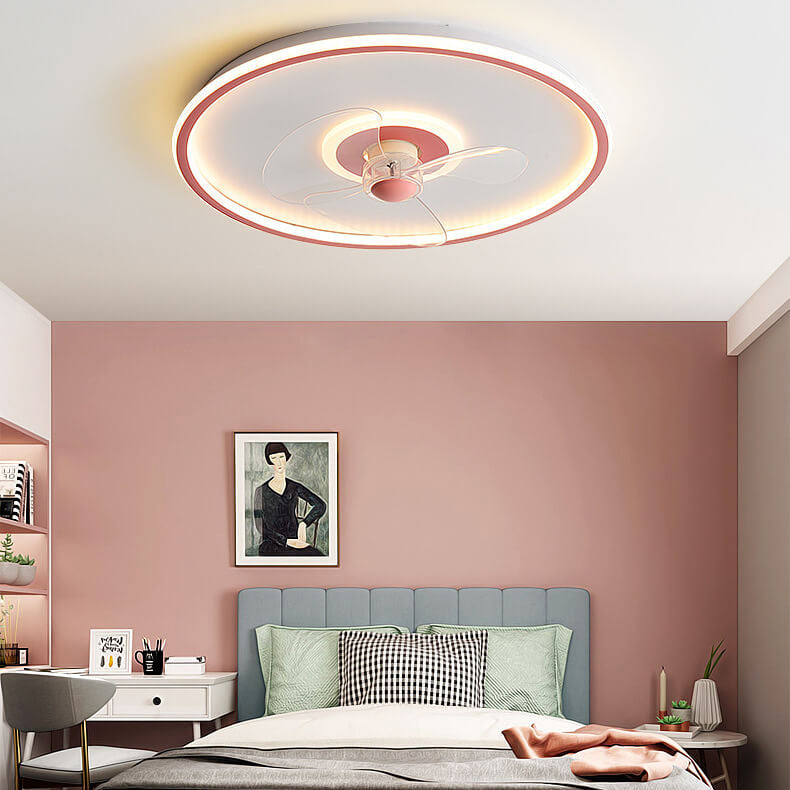 Sleek Modern Acrylic Round LED Flush-Mount Ceiling Fan with Integrated Light