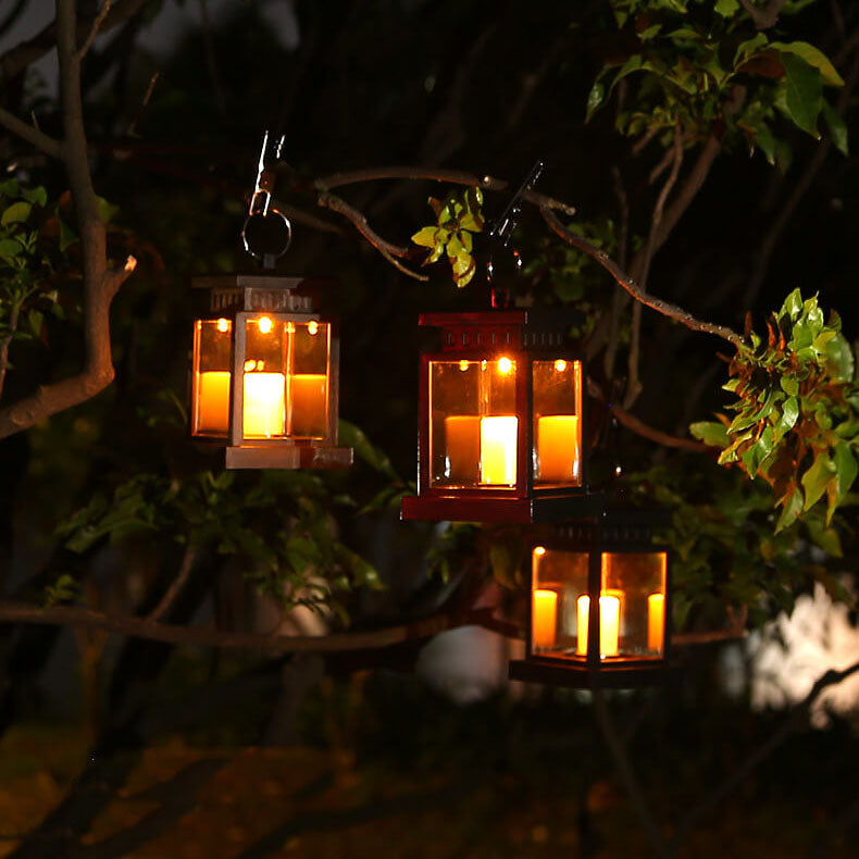 Solar-Powered Vintage Candle Lantern with LED — Outdoor Hanging Light