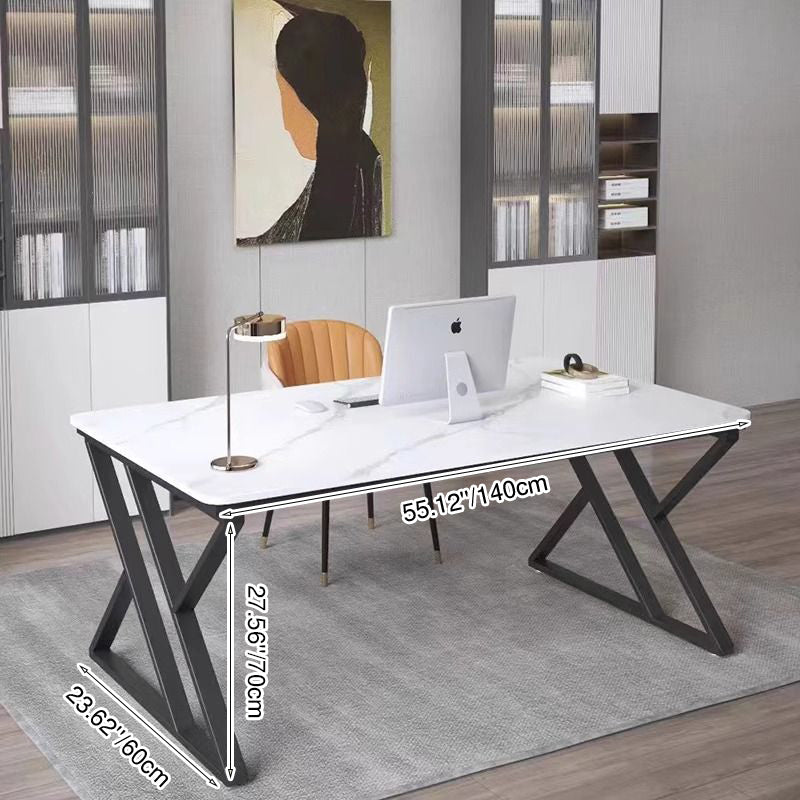 Premium Stone Slab-Top Desk with Carbon Steel Frame — Modern Minimalist Rectangular Office Desk for Home Office