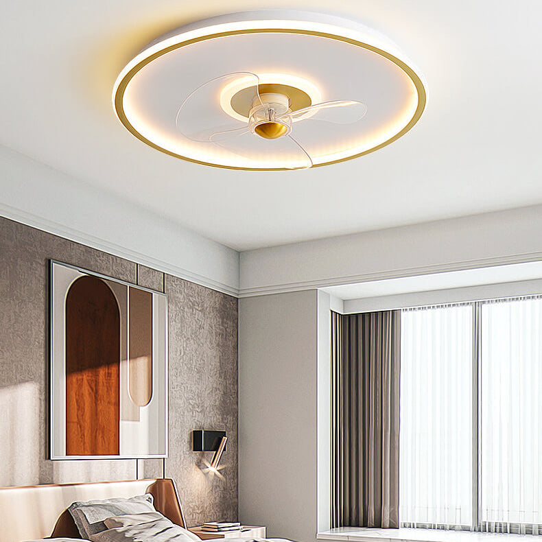 Sleek Modern Acrylic Round LED Flush-Mount Ceiling Fan with Integrated Light