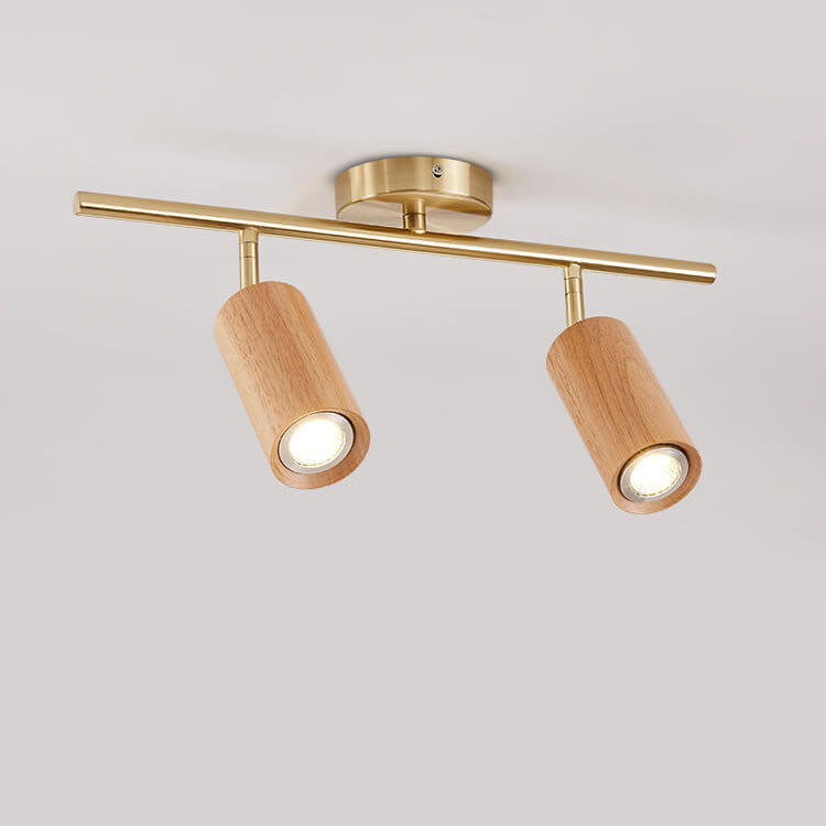 Nordic Minimalist Walnut Wood LED Track Spotlight β Linear Ceiling Light (1β4 Lights), Semi-Flush Mount