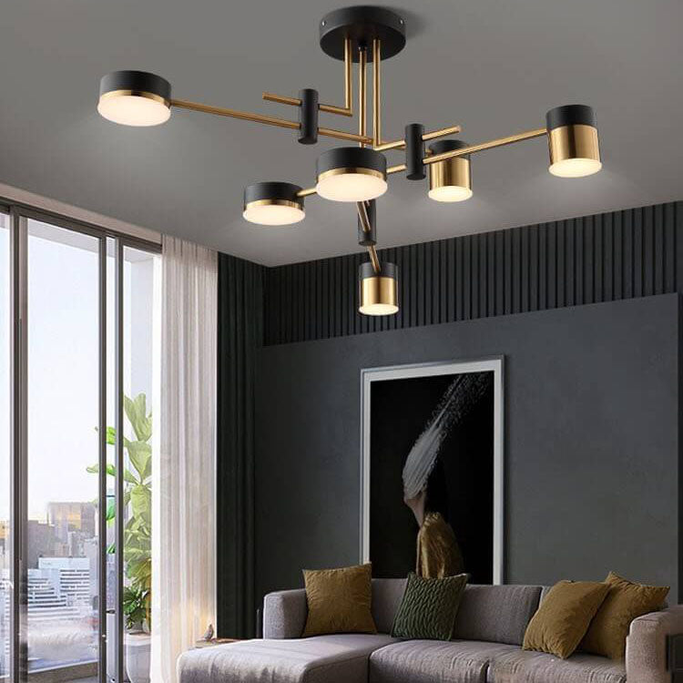 Sleek Modern Minimalist Black & Gold 4-8 Light Semi-Flush Mount Ceiling Light