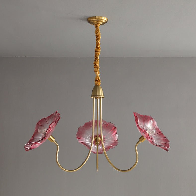 Elegant Modern Art Deco Gold-Finish Frame with Lotus Leaf Glass Shade, 3/6-Light Living Room Chandelier