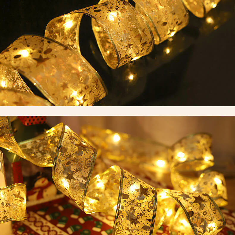 Christmas LED Copper Wire Ribbon Lights - Bow-Tie Style Flexible String Lights for Festive Decor, Props, and Holiday Cheer