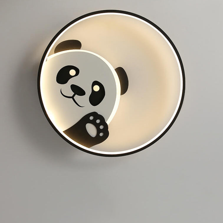 Adorable Cartoon Panda Round LED Flush Mount Ceiling Light