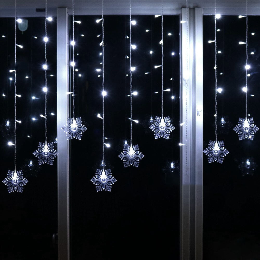 Snowflake LED String Lights with Remote Control – Blinking Ice-Blue Decorative Lighting