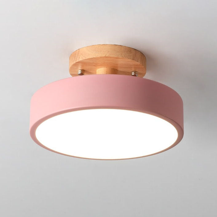 Nordic Round Log LED Ceiling Light - Semi-Flush Mount, Modern Nordic Design