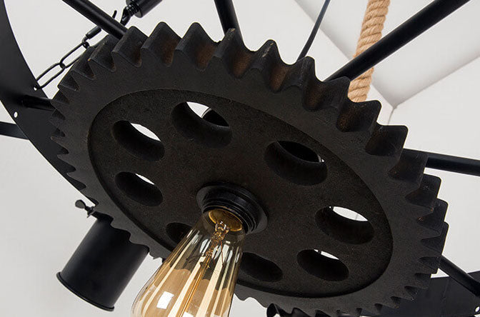Industrial Retro Gear Wrought Iron Hemp Rope Chandelier - 6/8/10-Light