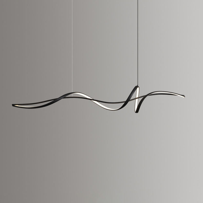 Modern Minimalist Wave Strip LED Chandeliers – Iron & Aluminum Frame with Silica Glass, Island Light for Dining Room