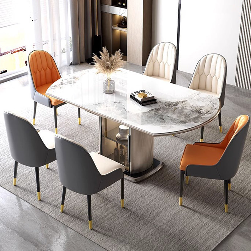Nordic Contemporary Elliptical Wood-Glass Dining Table with 4-Chair Set