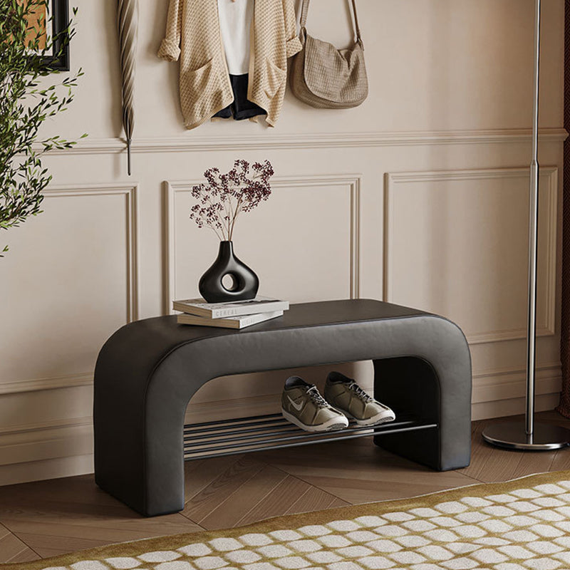Modern Minimalist Long Rectangular Storage Bench with Lambswool PU Leather and Iron Frame – 1 Shelf, Ideal for Entryways