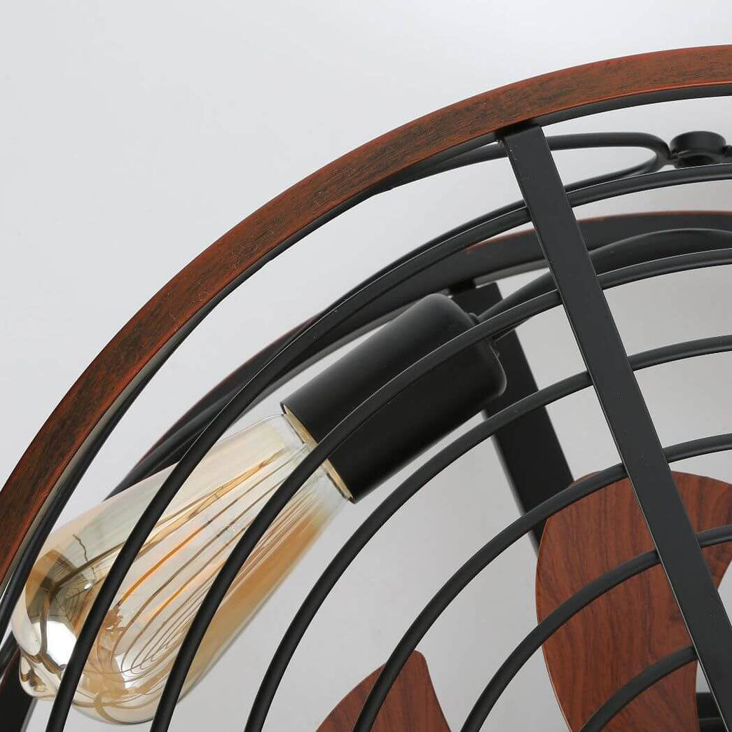 Nordic Industrial Wrought Iron Cylinder 4-Light Flush-Mount Ceiling Light with Hidden Fan