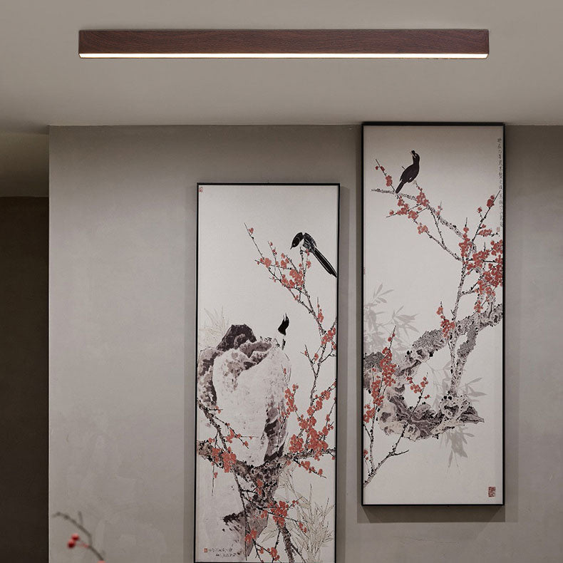 Sleek Modern Minimalist Wood-Grain Aluminum LED Flush-Mount Ceiling Light