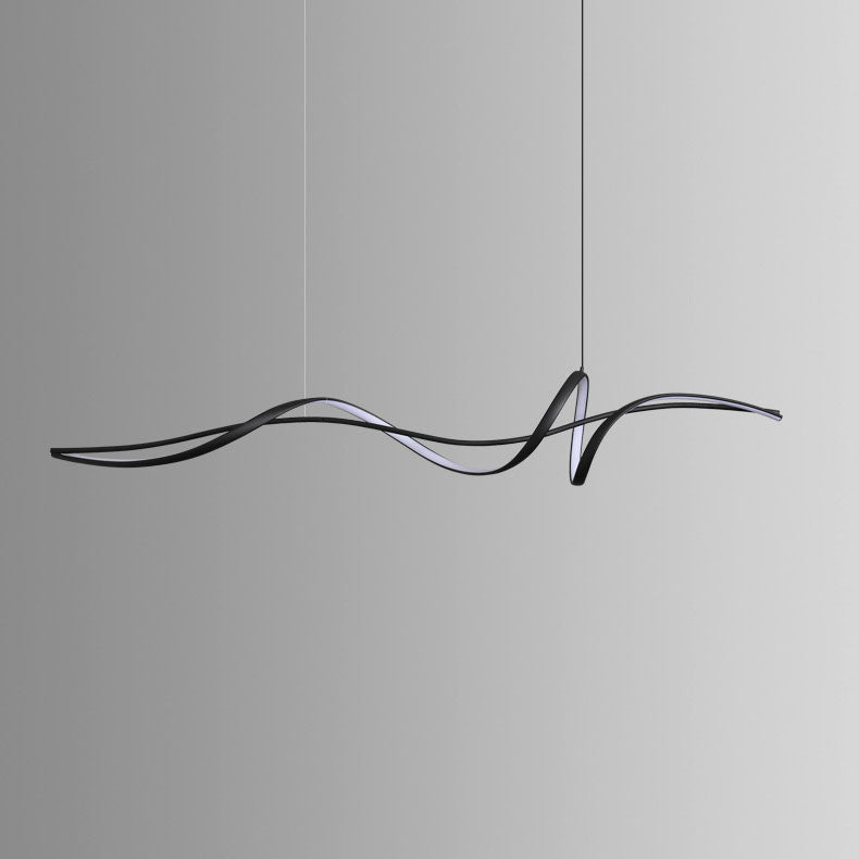 Modern Minimalist Wave Strip LED Chandeliers – Iron & Aluminum Frame with Silica Glass, Island Light for Dining Room