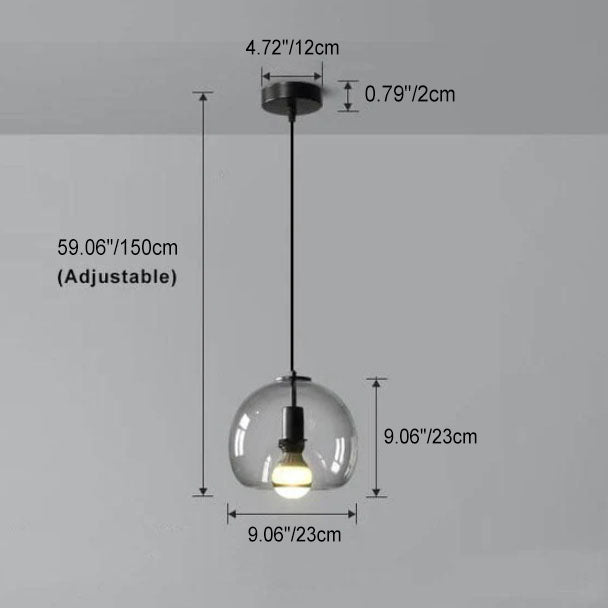 Sleek Smoke Gray 1-Light Hand-Blown Glass Dome Pendant Light
