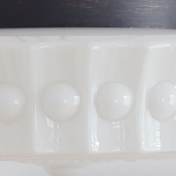 French Vintage White Jade Glass Striped Round Drum LED Semi-Flush Ceiling Light