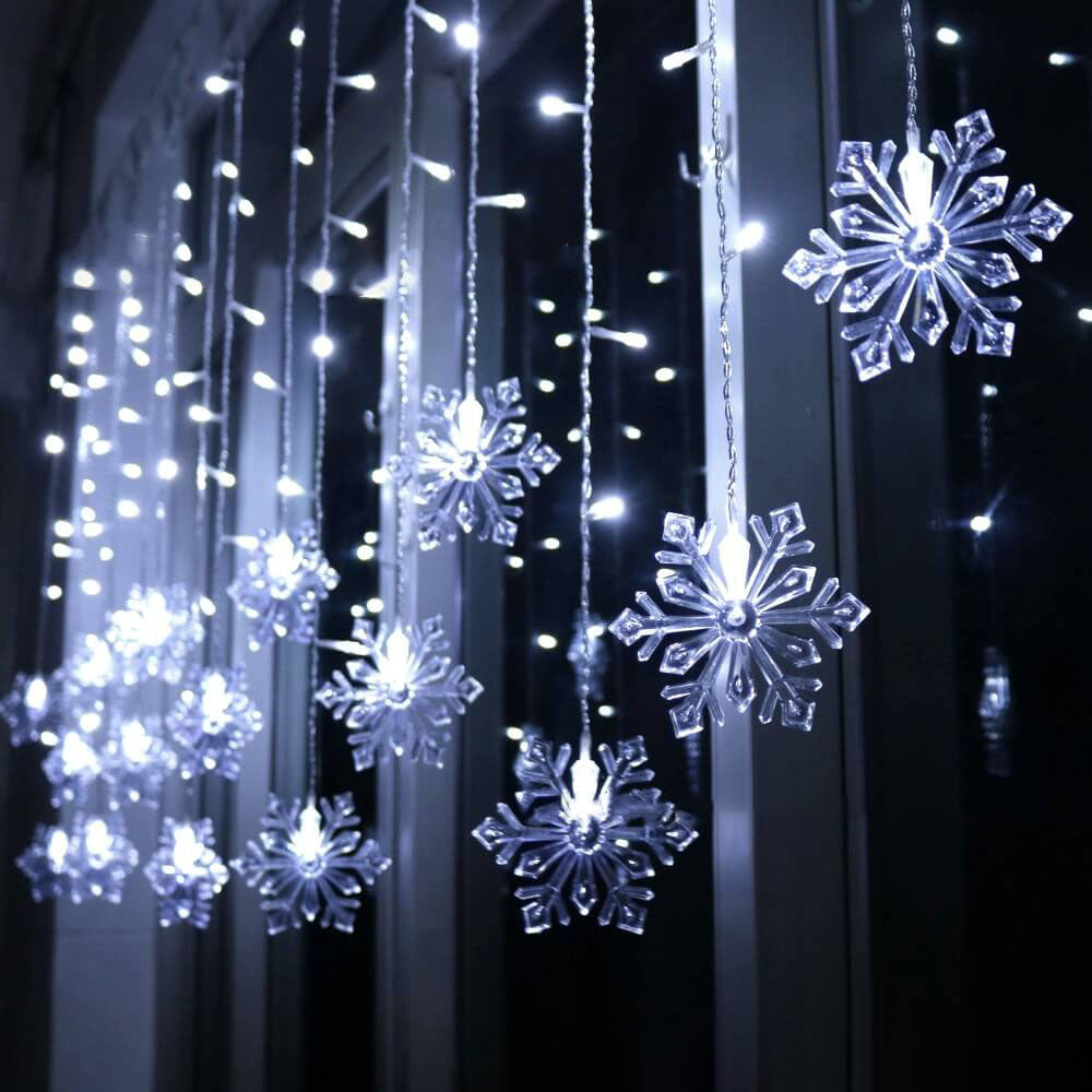 Snowflake LED String Lights with Remote Control – Blinking Ice-Blue Decorative Lighting