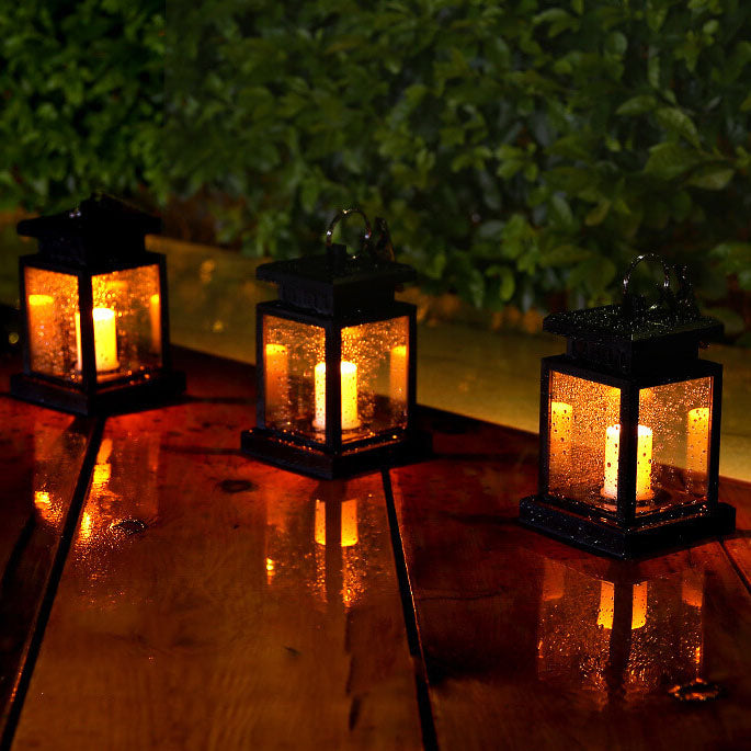Solar-Powered Vintage Candle Lantern with LED — Outdoor Hanging Light