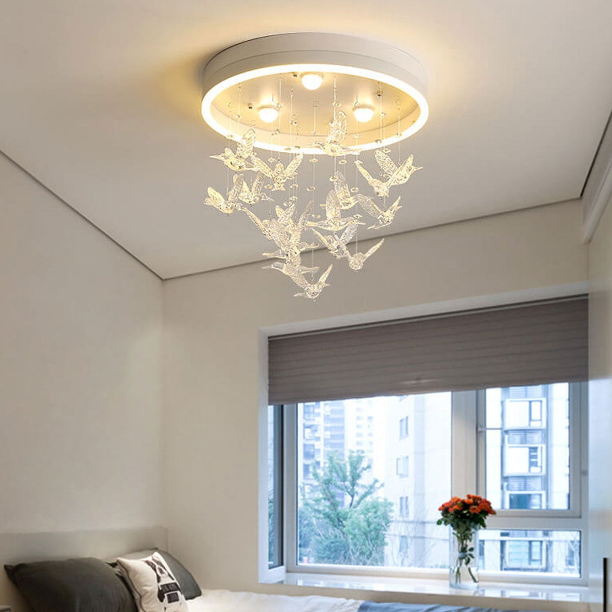 Modern Creative Cartoon Round Bird LED Flush Mount Ceiling Light - Hanging Pendant Style