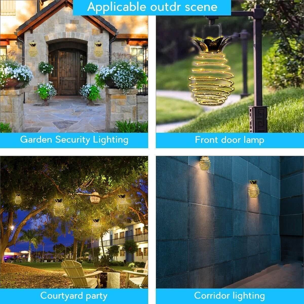 Solar Pineapple Iron Lantern with LED Copper Wire Lights – Outdoor Waterproof Hanging Garden Decor