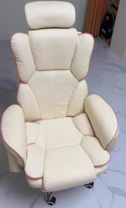 Luxurious Contemporary Gaming Chair with Faux Leather Upholstery and Square Fabric Detail, Adjustable Backrest and Footrest — Ideal for Study