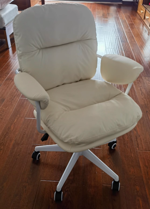 Luxurious Contemporary Square Faux Leather Upholstered Height-Adjustable Swivel Desk Chair with Armrests for Home Office