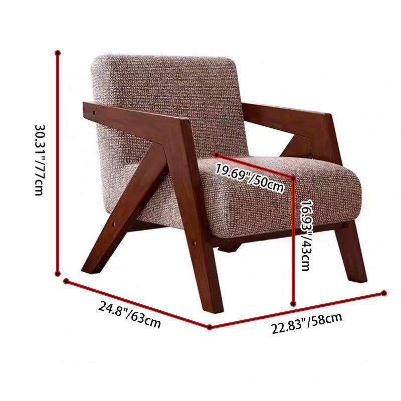 Traditional French-Style Rectangular Accent Chair in Cotton-Linen Fabric with Solid Wood Frame, Backrest and Armrests for Living Room