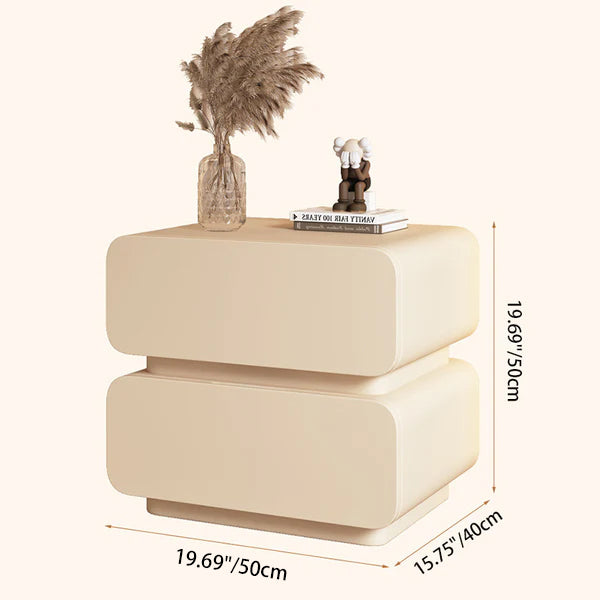 Sleek Modern Minimalist Rectangular Nightstand - 2-Drawer, Microfiber Leather Top, Solid Wood & Metal Frame for Bedroom