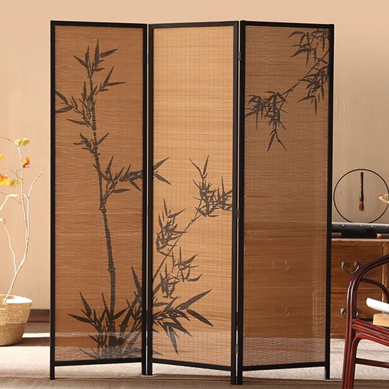 Traditional Chinese-Style Rectangular Bamboo Room Divider in Solid Wood - Bamboo Pattern Screen for Living Room