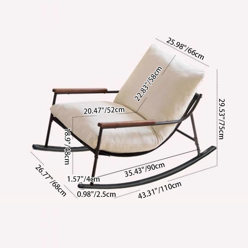 Modern Scandinavian Corduroy Rocking Chair with Metal Frame and Solid Wood Construction, Curved Square Design, Backrest and Armrests for Living Room