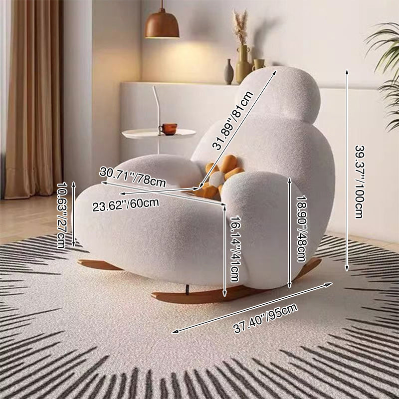Modern Minimalist Curved Rocking Chair with Faux Rabbit Fur Upholstery, Down-Filled Cushions, Silk-Cotton Fabric, and Solid Wood Frame – Living Room