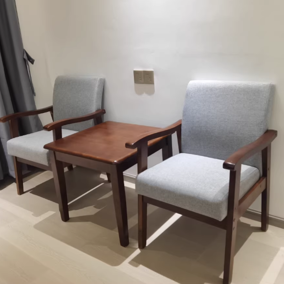 Modern Minimalist Square-Rectangular Rubberwood Desk Chair with Cotton-Linen Upholstery, Ergonomic Backrest & Armrests for Home Office