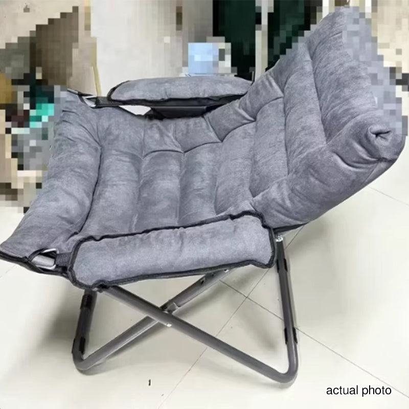 Modern Scandinavian Iron Frame Recliner - Upholstered, Curved Rectangular Backrest with Foldable Armrests for Living Room