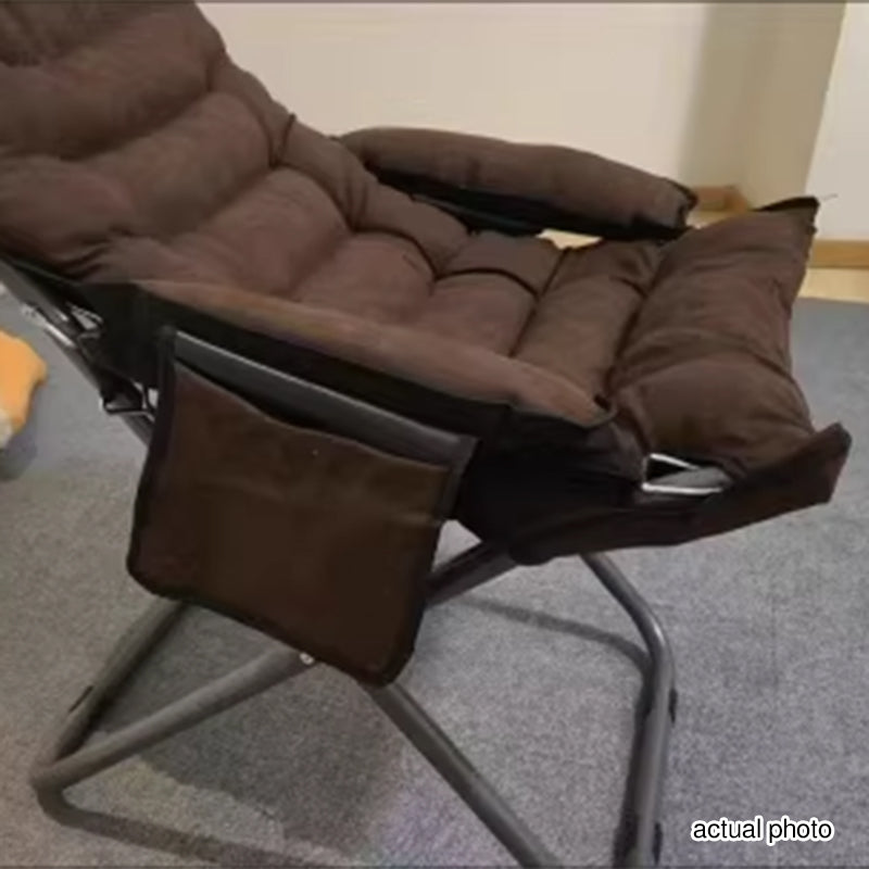 Modern Velvet and Cotton Folding Recliner with Metal Frame, Semi-Curved Backrest, Footrest and Storage Bag - Perfect for the Bedroom