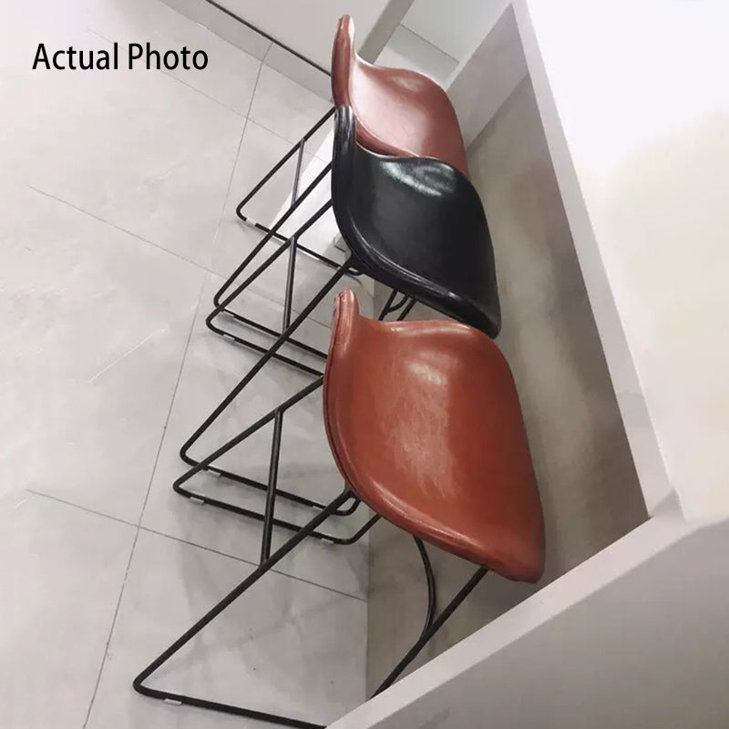 Modern Scandinavian PU Leather & Iron Triangle Bar Stool with Backrest and Footrest for Kitchen & Bar