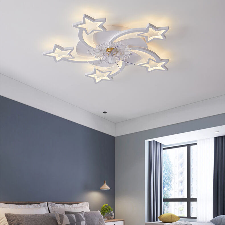 Scandinavian Modern Star Line LED Flush-Mount Ceiling Fan Light with Iron & Acrylic Finish