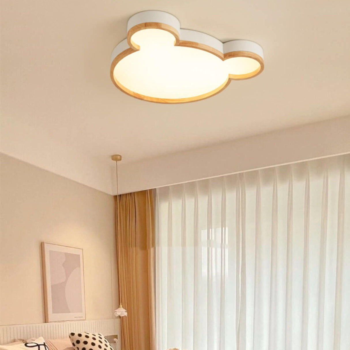 Nordic Wood Bear-Shaped LED Flush Mount Ceiling Light for Kids