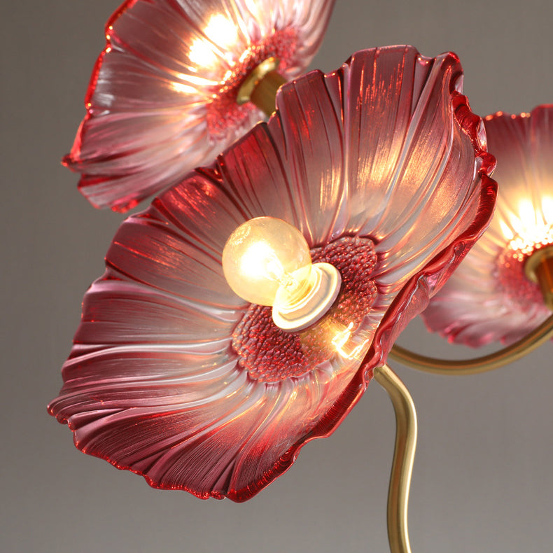 Elegant Modern Art Deco Gold-Finish Frame with Lotus Leaf Glass Shade, 3/6-Light Living Room Chandelier