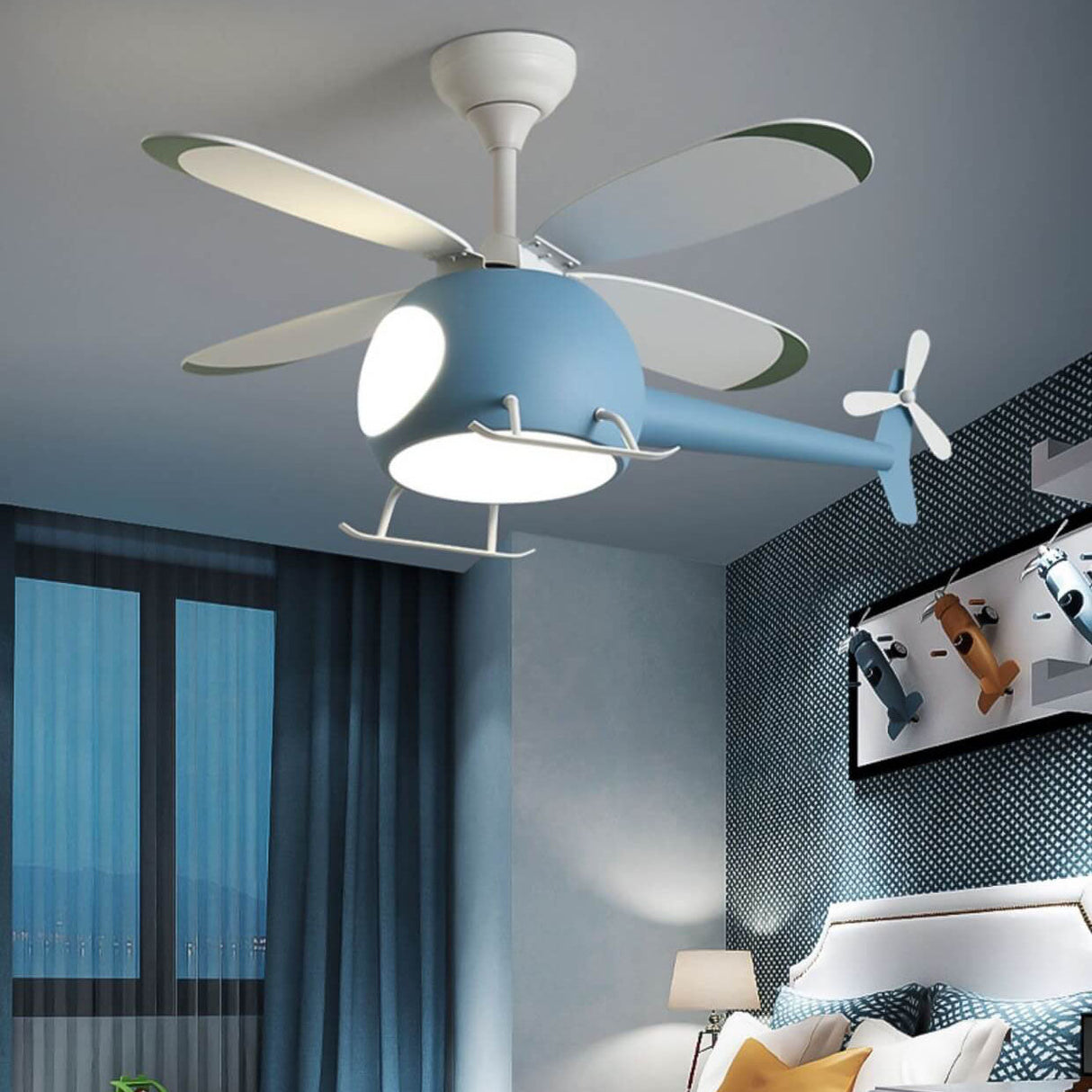 Charming Cartoon Aircraft LED Ceiling Fan Light with Downrods