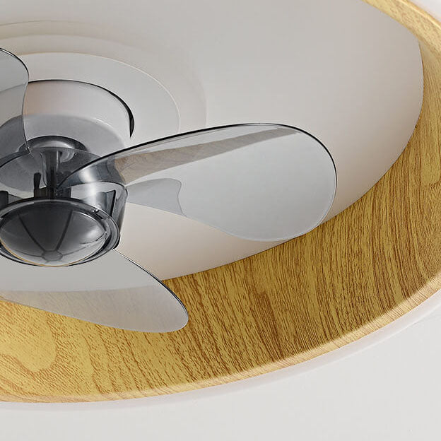 Nordic Minimalist Round LED Flush-Mount Ceiling Fan Light with Wood-Grain Acrylic Finish
