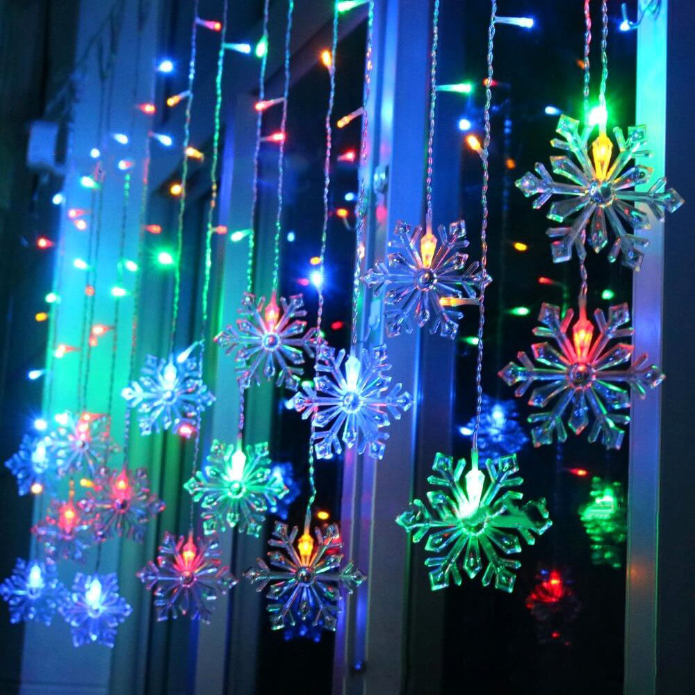 Snowflake LED String Lights with Remote Control – Blinking Ice-Blue Decorative Lighting