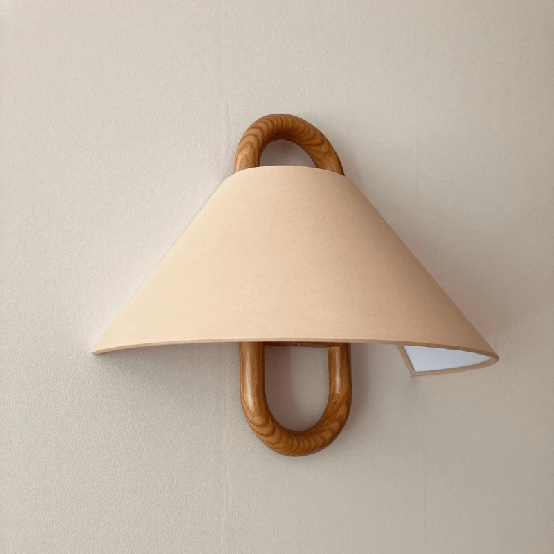 Sleek Contemporary Solid Wood Pleated Semi-Circle 1-Light Wall Sconce Lamp