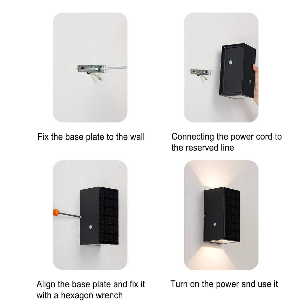 Sleek Black Rectangular Solar LED Outdoor Wall Light — Die-Cast Aluminum