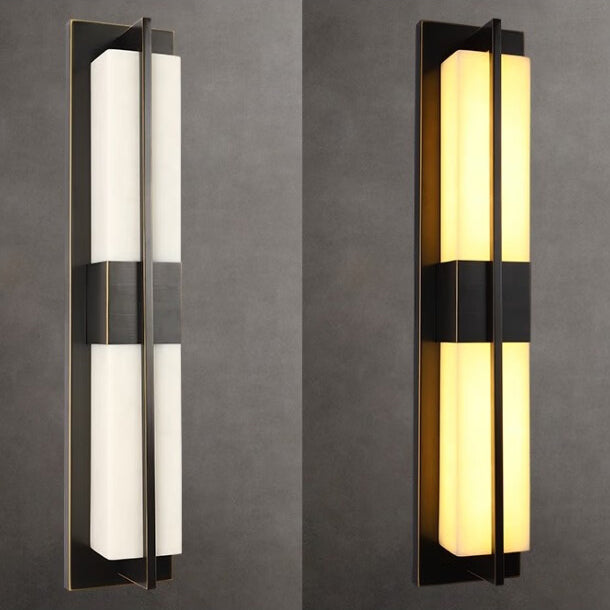 Elegant Modern-Transitional Rectangular Copper-Marble LED Outdoor Wall Sconce Lamp for Patio