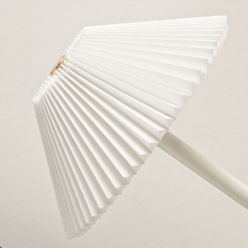 Modern Scandinavian Rechargeable Table Lamp – Iron Frame, Pleated Conical Fabric Shade, 1-Light, Perfect for Bedside
